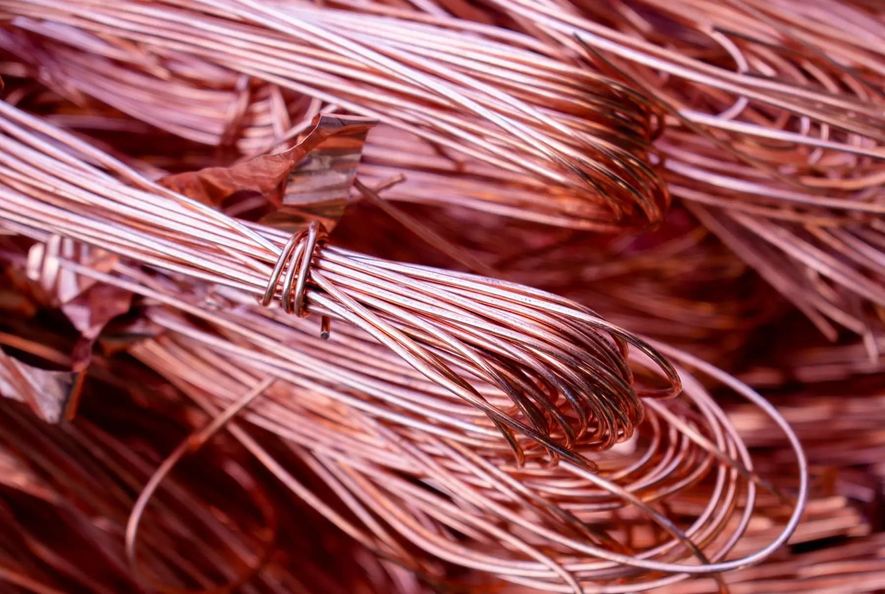 Bundles of bare copper wire strands